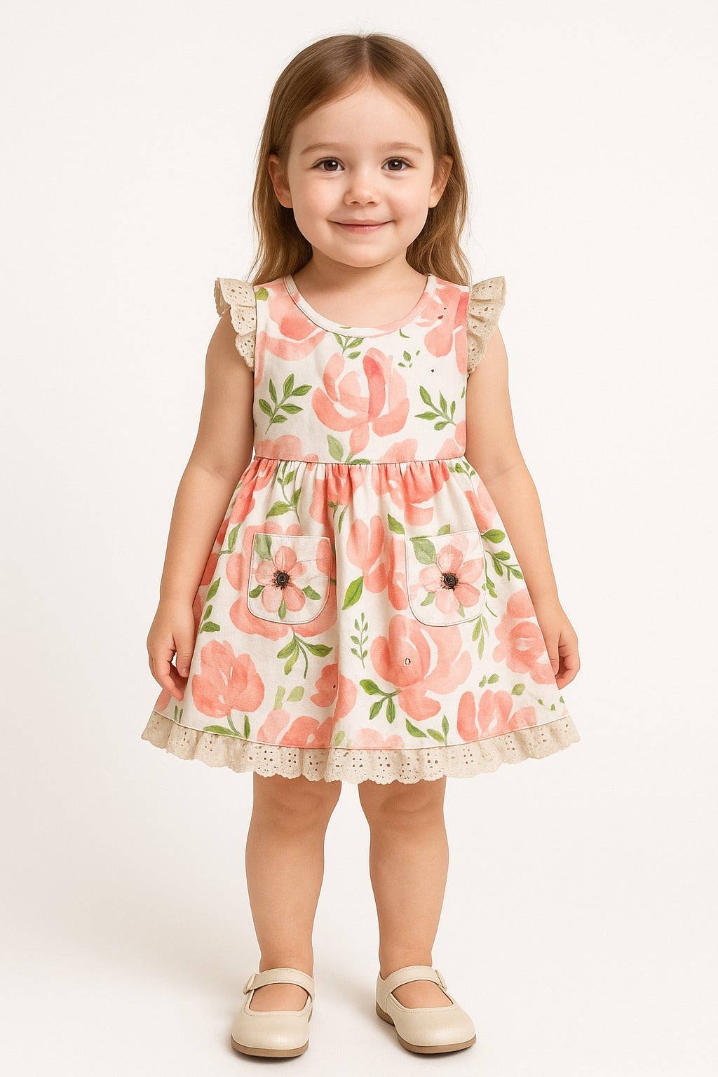 فستان  بنات زهري بدون أكمام