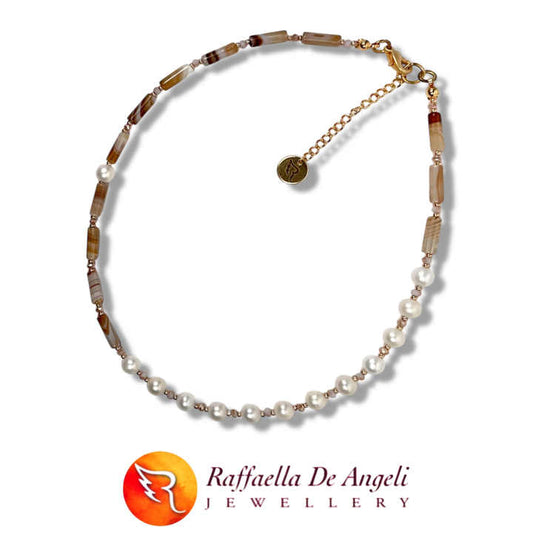Fine Elegant Jewelry Necklace- Agate and Pearl Necklace