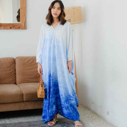 قفطان نسائي أنيق أزرق شيبوري -Blue Shibori Women's Kaftan