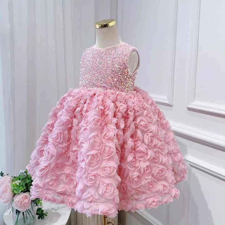 Summer Pink Flower Baby Girl Dresses-فستان صيفي وردي