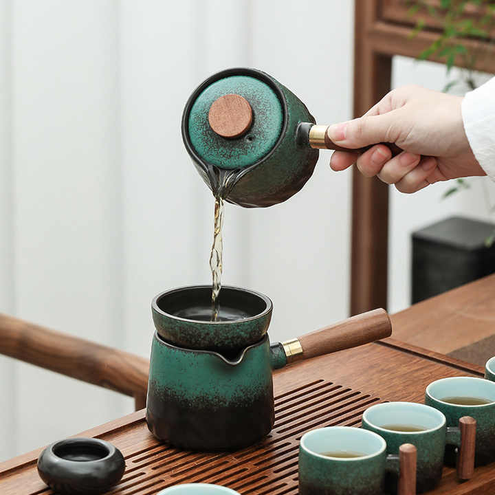Kung Fu Tea Set with Ceramic Wooden Handle