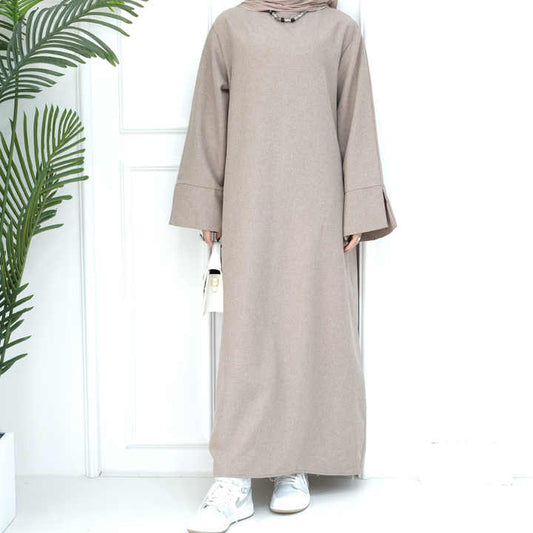 عباية محتشمة، عباية بسيطة من الكتان - Modest Abaya Simple Linen Closed Abaya Muslim Dress