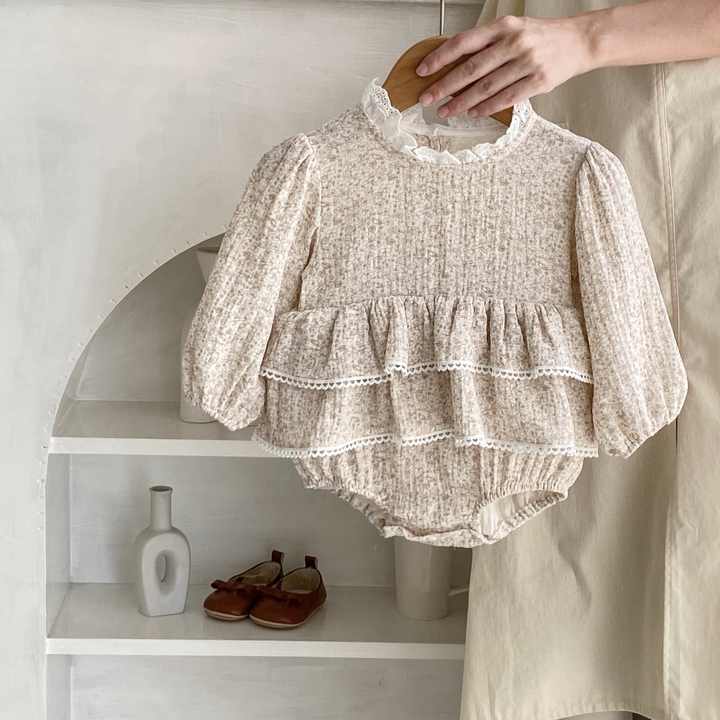 Engepapa Autumn Baby Romper, Girls Printed Long Sleeve Romper, Lace Cotton Baby Clothesبدلة أطفال خريفية من Engepapa ، رومبير بأكمام طويلة مطبوع للفتيات ، ملابس أطفال قطنية من الدانتيل