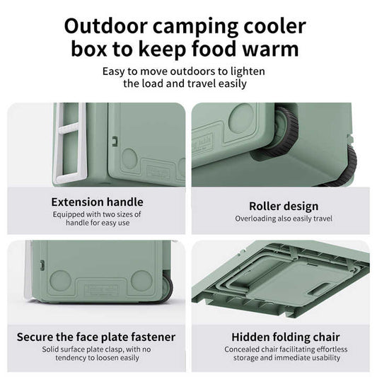 صناديق تبريد بلاستيكية للتخييم في الهواء الطلق . Outdoor Camping Plastic Cooler Boxes with Table and