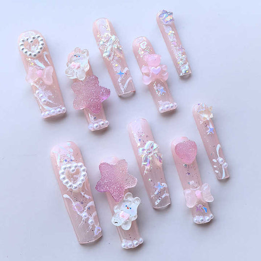 مجموعة أظافر فرنسية طويلة وردية ساحرة - Manufacturer Customized Pink Charming French Long