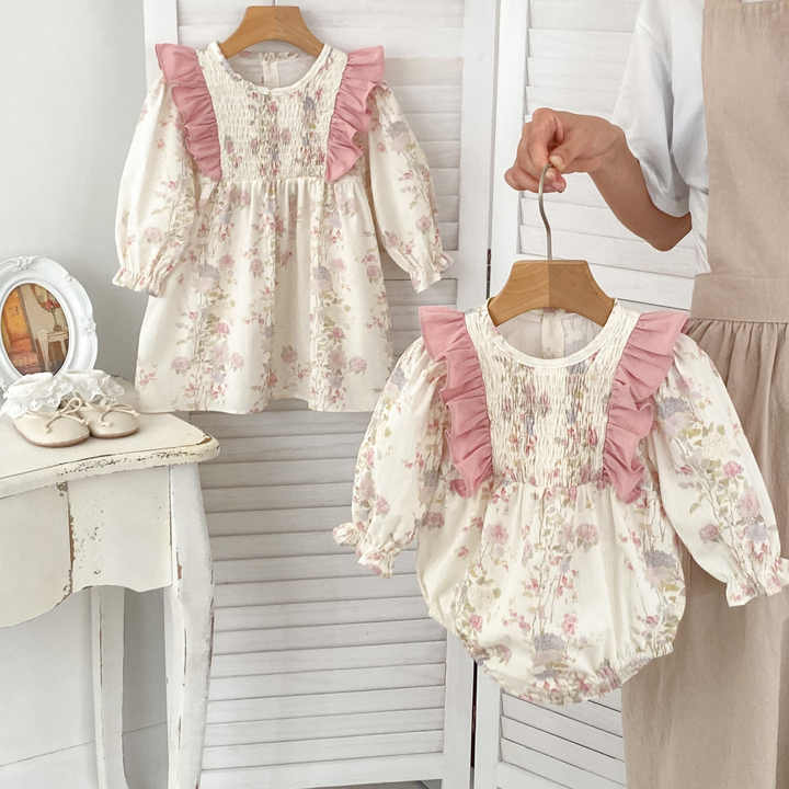 Dress with Long Sleeves Printed Baby Dress- فستان صيفي كاجوال