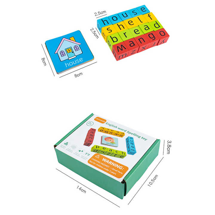 مكعبات بناء الحروف الخشبية، ألعاب تهجئة، أبجدية Wooden Letter Building Blocks, Spelling Toys, English