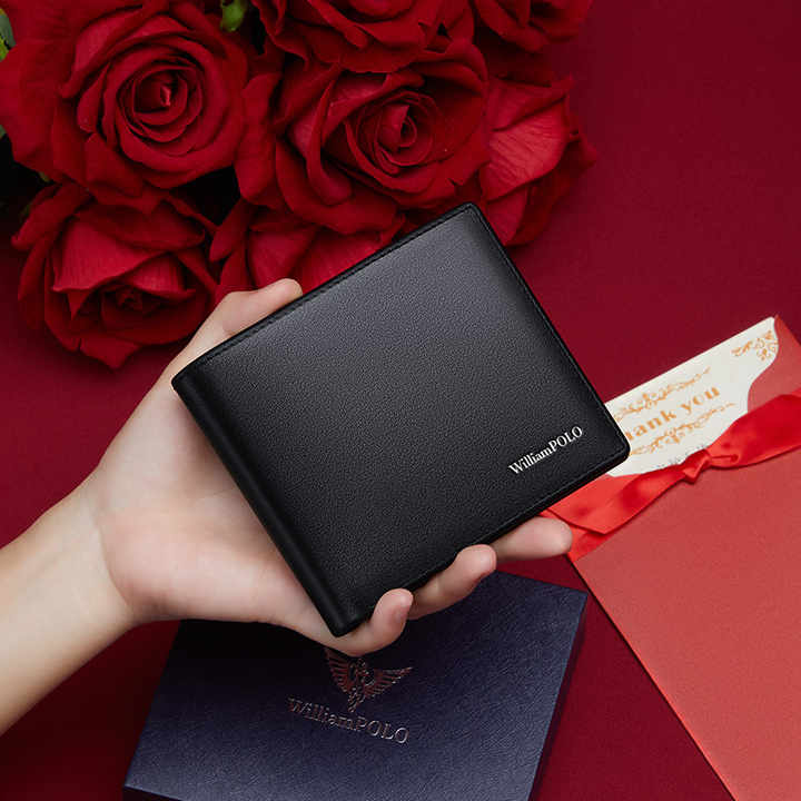 Best Selling Men's Black Leather RFID Blocking Classic Wallet with Buckle Closure.