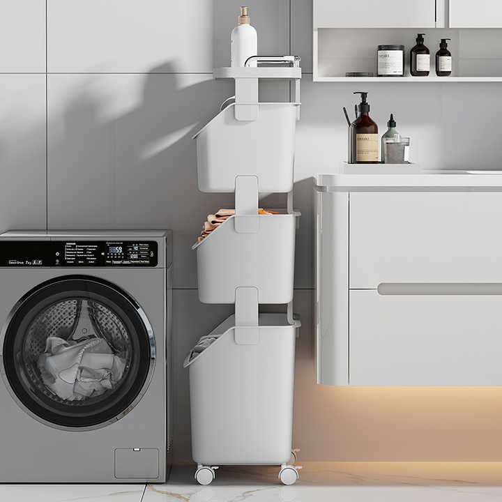 Rmier Large Capacity Plastic Handle Wheels Multi-layer Detachable Multi-layer Removable Home Storage Basketعجلات بمقبض من البلاستيك سعة كبيرة Rmier متعددة الطبقات قابلة للفصل وطبقات متعددة قابلة للإزالة في المنزل
