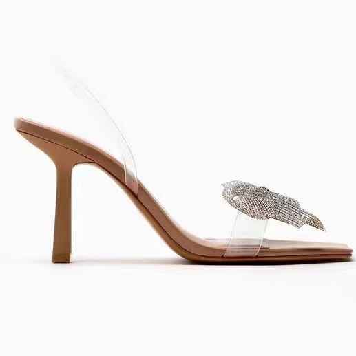 Women's transparent high heel with bow knot