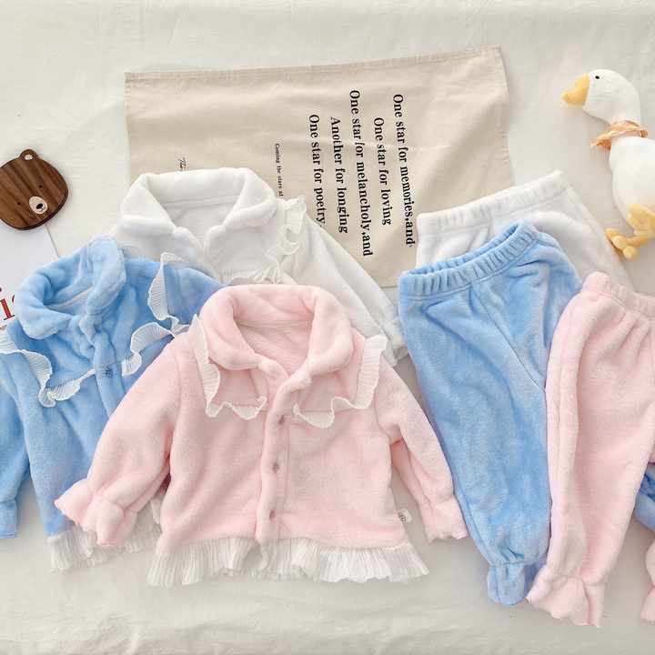 Plain long-sleeved winter pajamas set