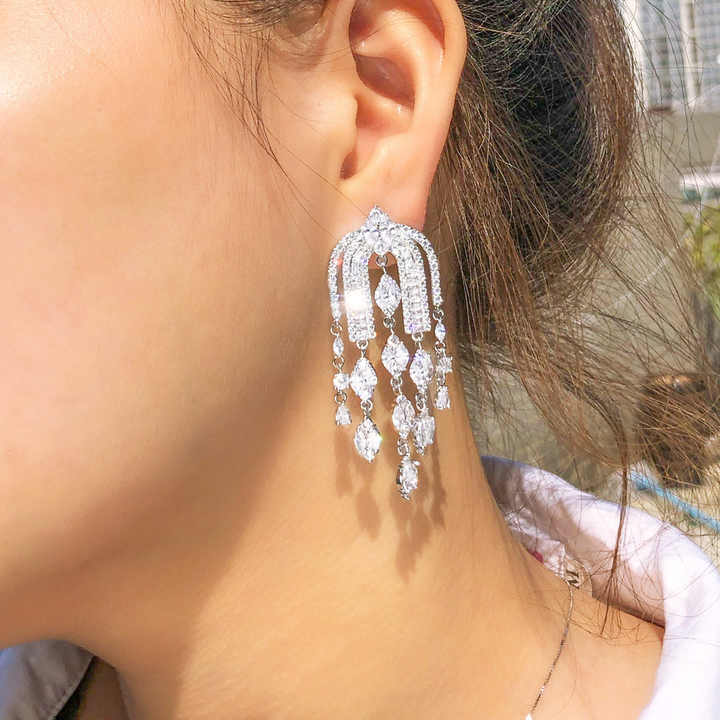 Luxury long beaded wedding earrings