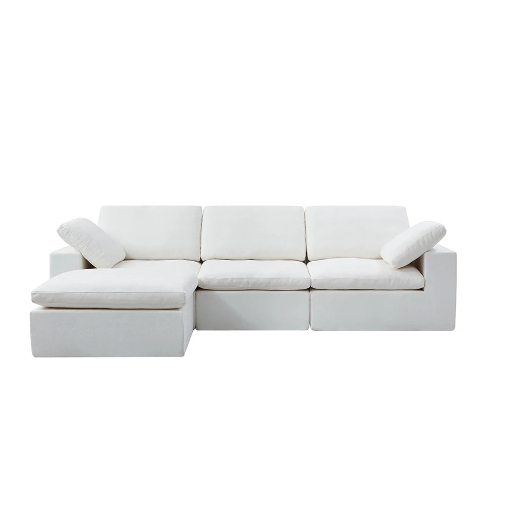 طقم أريكة مقسمة من القماش الأبيض