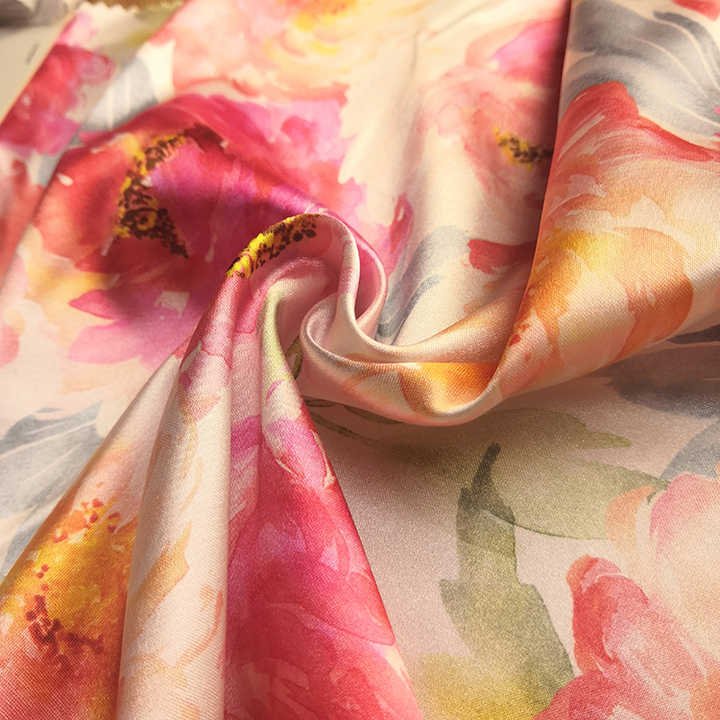 Cloth Silk Satin Fabric Plain Woven Polyester Satin Fabric with Custom Floral Pattern