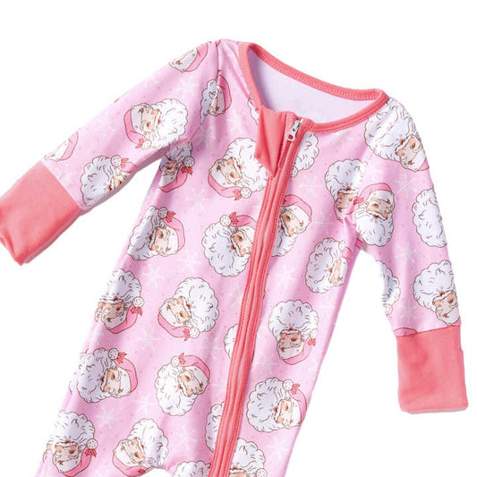 Best Selling Double Zipper Sleepwear Pajamas Christmas Print Toddler Sleepwear Folded Bamboo Romper Cover for Baby