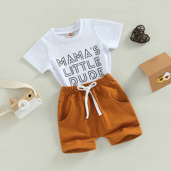 White Letter Short Sleeve Design -طقم ملابس صيفي
