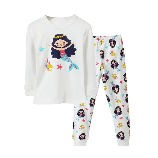طقم ملابس نوم للفتيات الصغيرات طقم ملابس نوم قطن ملون مطبوع ضيقLittle Girls Sleepwear Set Colorful Printed Cotton Slim Fit Sleepwear Set