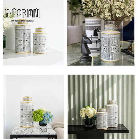 Ceramic Art Craft Pieces Bar Jar Interior Modern Gold Home Decor For Luxury