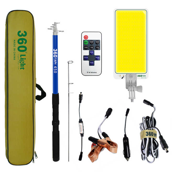Camping Light LED Picnic Light with Telescopic Pole for Car Camping Self-Driving Travel Lamp with Handbag COB 12V 360