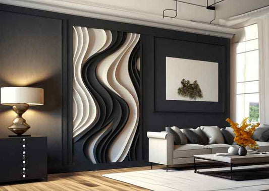 لوحة رؤية ثلاثية الأبعاد خشبية زخرفية بشريط مموج ديكورات خشبية للمنزل لوحة خشبية جدارية فنية معلقة3 ديكور\