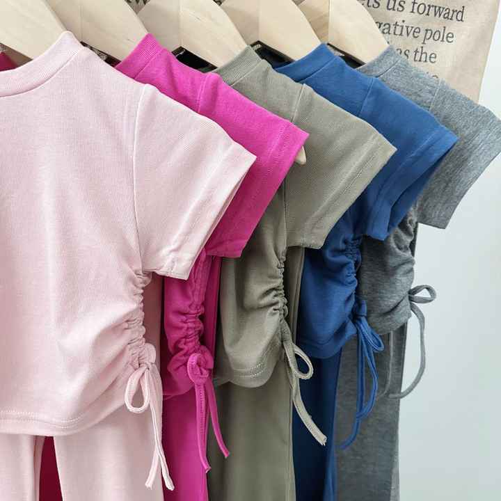 Little Girls Summer Clothes Set Short Sleeve T-shirt Tops+Light-up Pants 2 Piece Outfits M3804