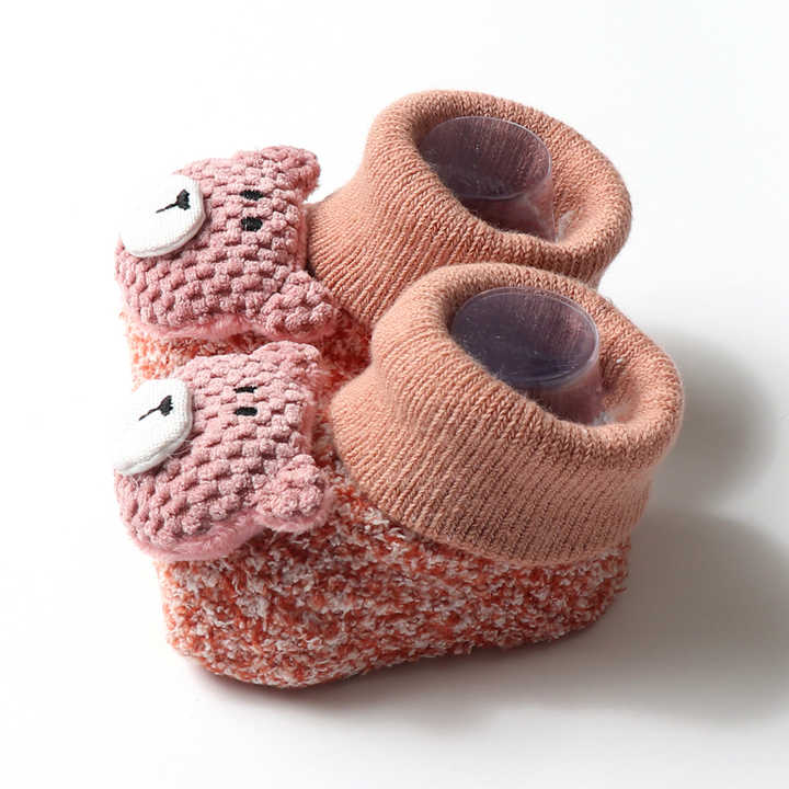3D Cute Bear Soft Cotton Comfortable Terry Baby جوارب أطفال تيري مريحة من القطن الناعم بتصميم دب لطيف ثلاثي الأبعا- د