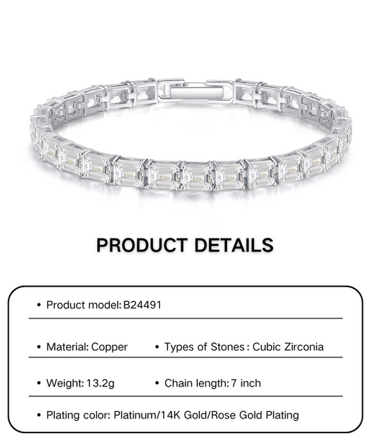 Plated Cubic Zirconia Tennis Chain Bracelet