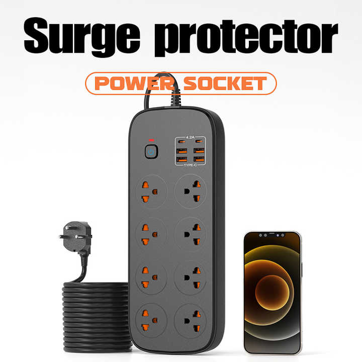 Customizable Wire Length Thai Standard Power Panel Socket, Power Switch Socket Surge Protector with 6 USB