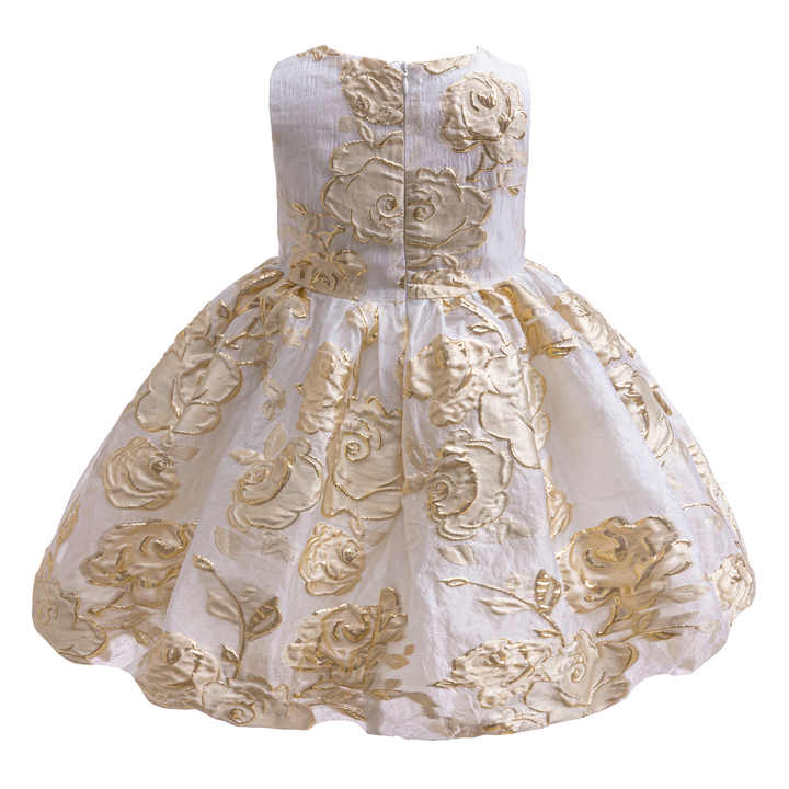 Lantern Knee Skirt Girl Dresses- تنورة الأميرة من الجاكار بنقشة الزهور الذهبية