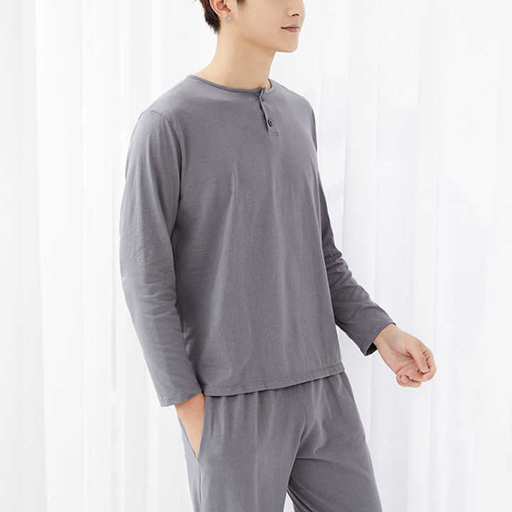 Men's Plus Size Cotton Pajamas Long Sleeve Round Neck
