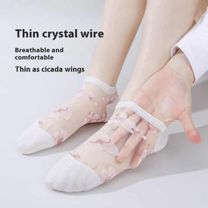 Spring Summer Japanese Glass Silkجوارب نسائية أنيقة من الحرير الكريستالي متوسطة الطول قابلة للتنفس