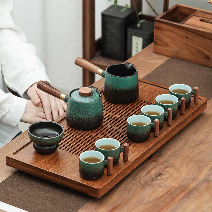 Kung Fu Tea Set with Ceramic Wooden Handle