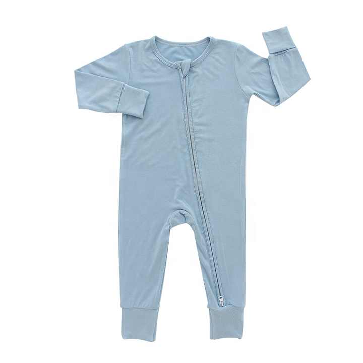 Newborn Baby Unisex Soft Bamboo Viscose Long Sleeve Romper with Zipper and Folded Mittens Baby Romper