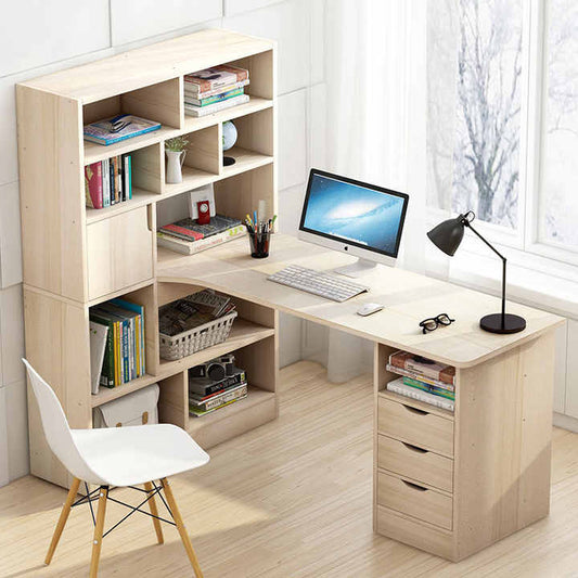 Home Wooden Office Student Study Writing Desk Computer Desks Table with Bookshelf Storage Rack