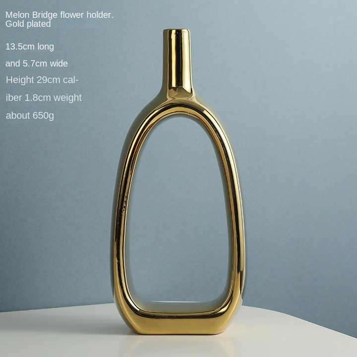 Nordic ceramic vase for home decoration ornaments golden silver white ceramic art vases.