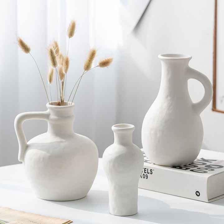 Home Decor Ins Circle Creative Design Handmade Circle Decorative Ceramic Flower Small Flower Vase Hug Donut Vase Set