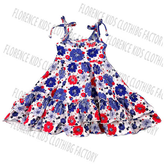 DH ODM Fashion Comfortable Sweet Floral Print Pattern Sleeveless Design Baby Girls Dress 4th Grade by Julie