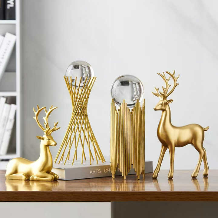 Custom Nordic Modern Luxury Resin Animal Crafts Art Set Golden Deer Statue Home Decor