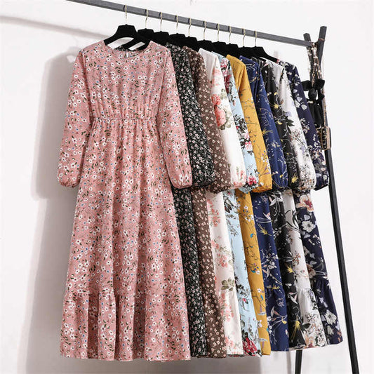 Modest Flower Pattern New Women's Dress