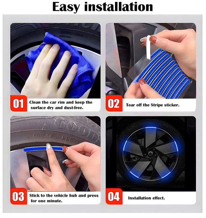 ملصق حافة عاكسة زرقاء للسيارة دراجة نارية أمان . Blue Reflective Rim Sticker for Car Motorcycle Safety