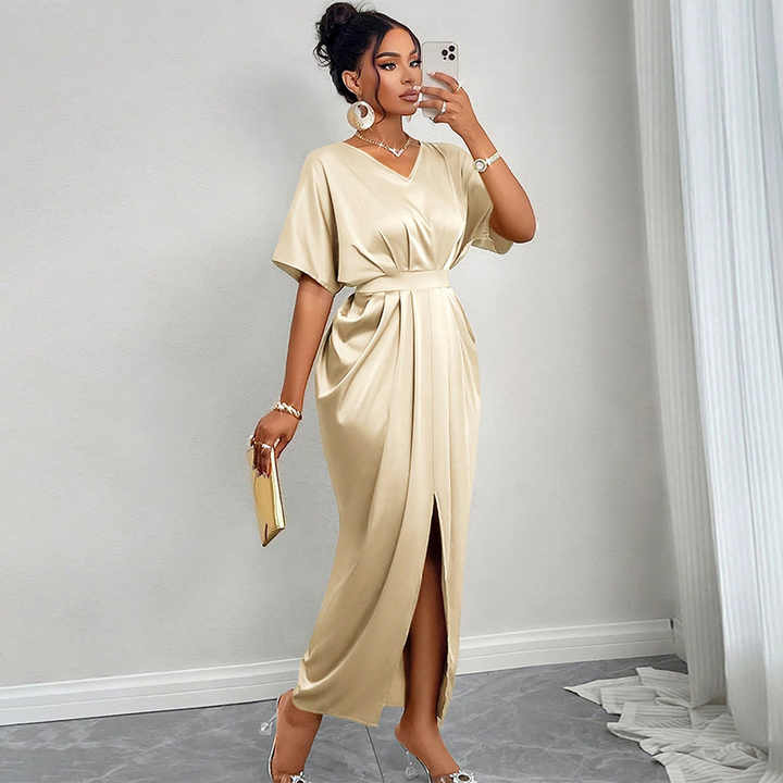 Nightclub V-neck Short Sleeve High-فستان نسائي