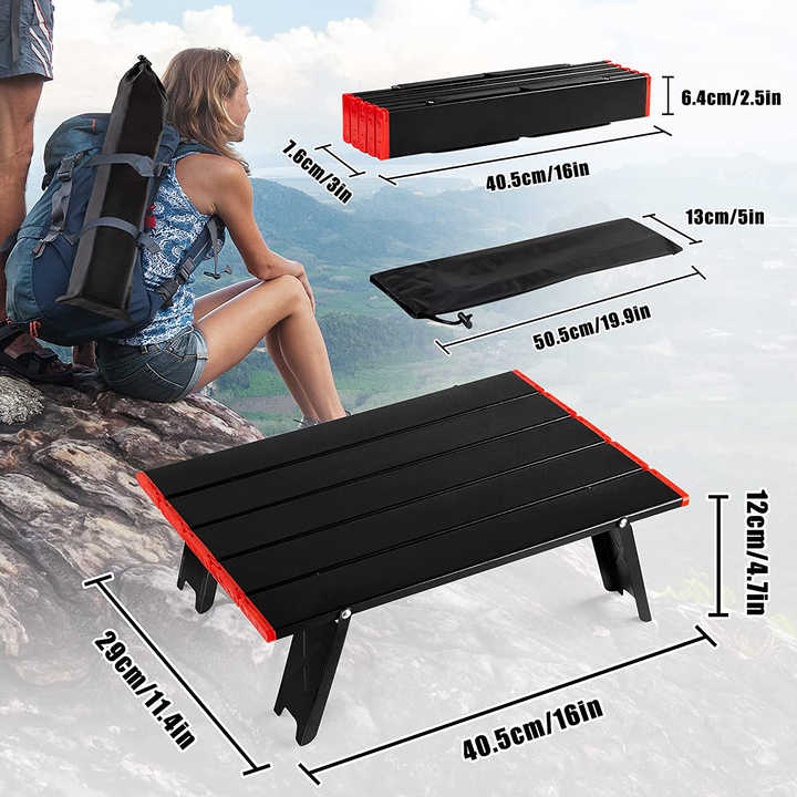 Black Lightweight Aluminum Folding Height Camping Table