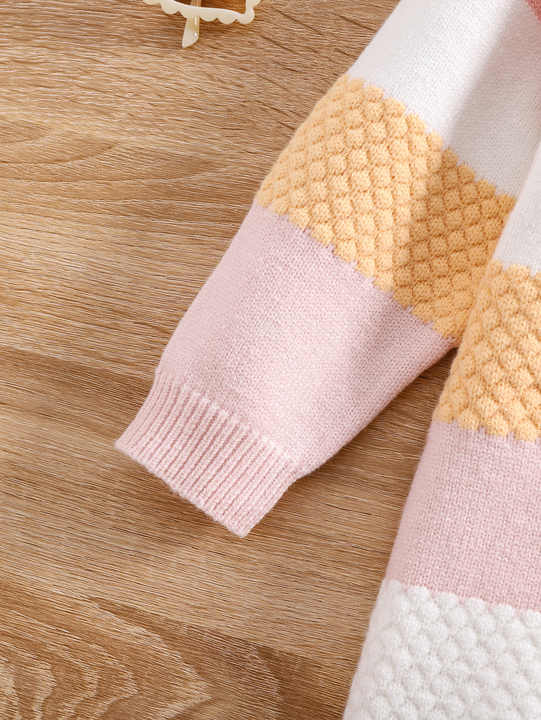 Casual Daily Outgoing in Spring ODM Supply for Children- فستان محبوك بأكمام طويلة ورقبة مرقعة
