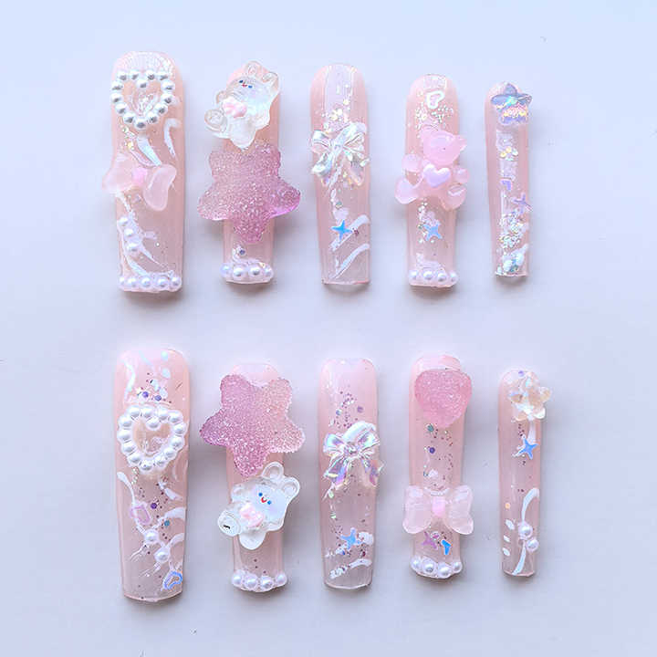 مجموعة أظافر فرنسية طويلة وردية ساحرة - Manufacturer Customized Pink Charming French Long