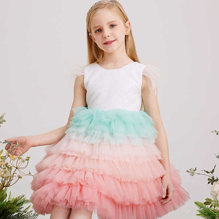 Cake Party Birthday Dress-فستان أطفال متعدد الطبقات من الترتر