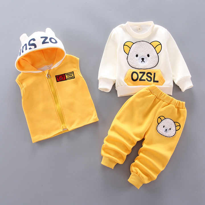 مجموعة سميكة الكرتون الدب طباعة بدلة الأطفال . Thickened Cartoon Bear Print Children's Suit Spring
