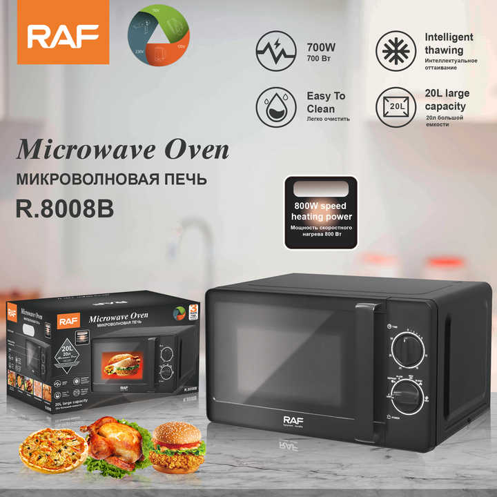 فرن ميكروويف كهربائي كبير 20 لتر بتحكم ميكانيكي في المطبخ مع صوت تشغيل/إيقاف Large 20L Electric Microwave Oven with Mechanical Kitchen Control and On/Off Sound