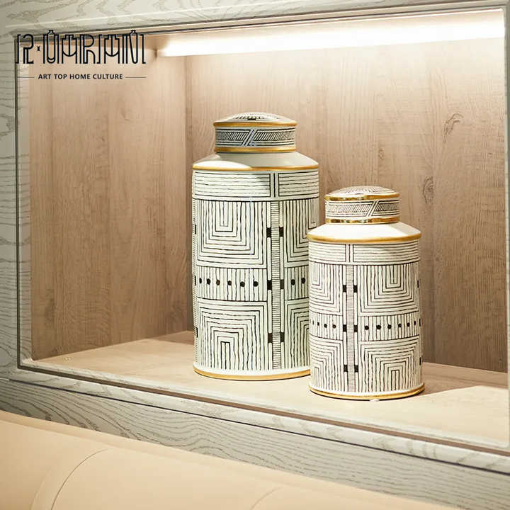 Ceramic Art Craft Pieces Bar Jar Interior Modern Gold Home Decor For Luxury