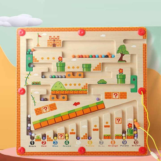 New Kids Toys Magnetic Colors and Numbers Wooden Maze Color Sorting and Counting Puzzle Board Montessori Toy