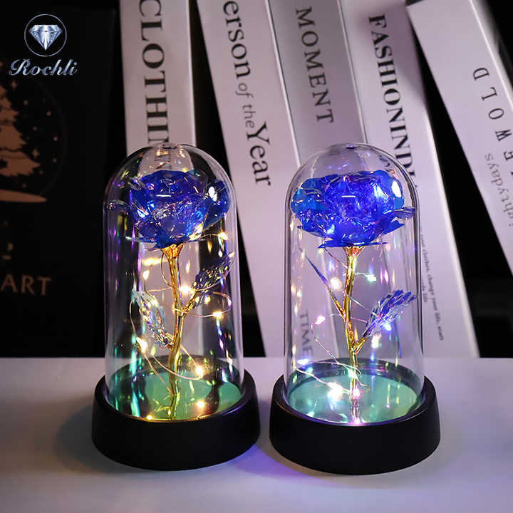 24K Rose Gold String Lights with Acrylic Dome and Artificial Rose Design Christmas Decoration for Women